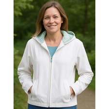 Women's Spring Zip Up Jacket Size MSolid White Long Sleeve