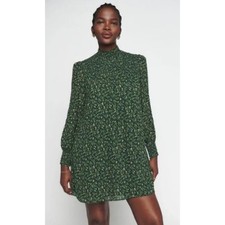 NEW Reformation $325 Viscose Dress Mock Neck Floral Cottagecore Green XS