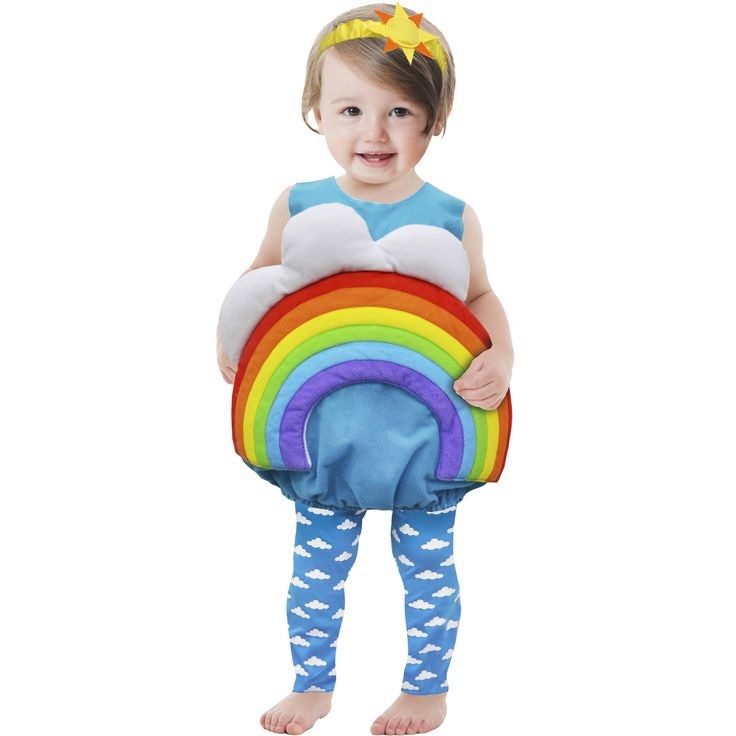 Rainbow Cloud Sky 3 piece Bubble Costume - Cloud leggings & Sun Hairband 6-12 mo