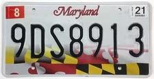 Maryland 2021 State Flag License Plate 9DS8913 in Very Good Condition