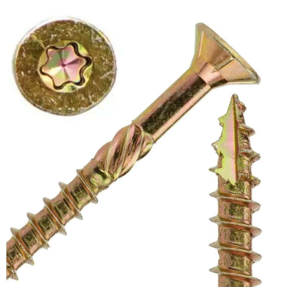 VITI PER LEGNO IMPRONTA TORX TESTA SVASATA MM 6 MM 8 ACCIAIO C15 ZINCATO GIALLO - Immagine 3 di 4