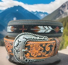Tony Lama Belt COMANCHERO Leather Beaded Size 36 NWT List 78 Rare Find