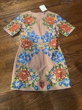 Asos Short Sleeve Embroidered Floral Dress in Size 6 100% Cotton Fully Lined NWT