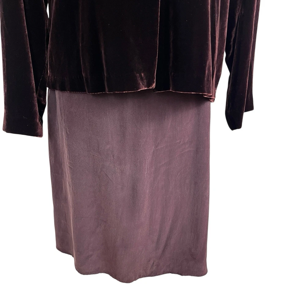 女士 Eileen Fisher 3 件丝绸裙天鹅绒上衣 + 夹克紫色 M 活动婚礼 — 第 4/4 张图片