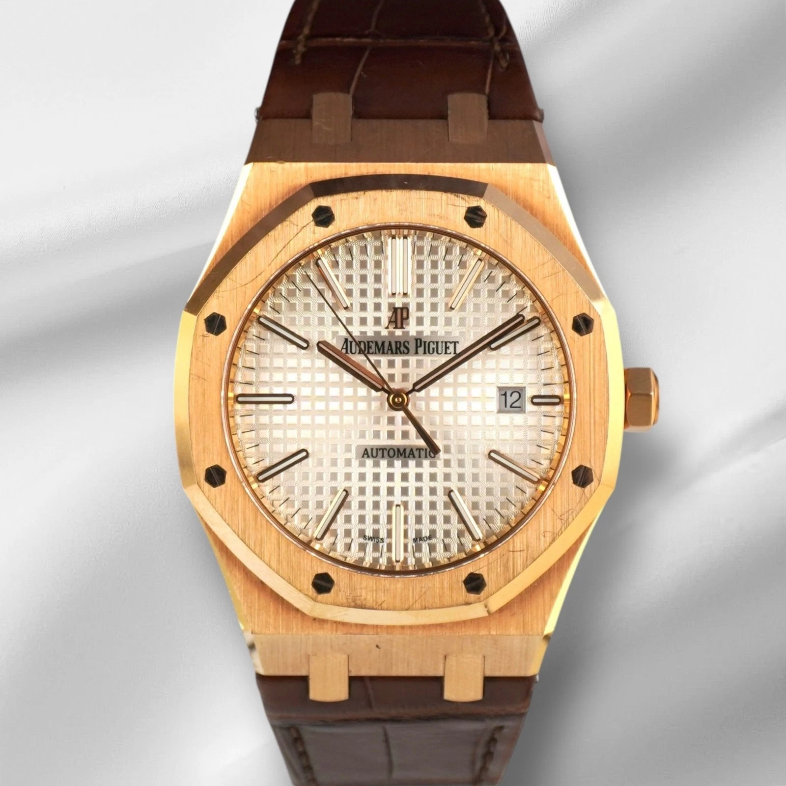 Audemars Piguet — Audemars Piguet 41mm Royal Oak 18K Rose Gold Silver Men's Watch 15400OR