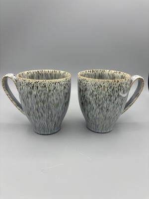 Denby Halo Gray Blue Speckled Mugs Set of 2 Made In England Coffee Cup Teacup