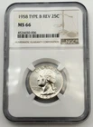 1958 Type B Rev FS-901 Washington Silver Quarter 25C NGC MS66 90% US Coin BM1