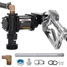 12V 10 GPM Fuel Transfer Pump with Discharge Hose  Manual Nozzle, Gasoline, ...