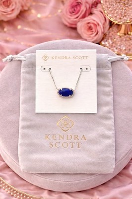 Kendra Scott Elisa Pendant Necklace, Rhodium Plated ,Cobalt Cat's Eye