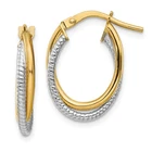 Italian 14k Two Tone Gold 3mm x 18mm Small Textured Double Oval Hoop Earrings