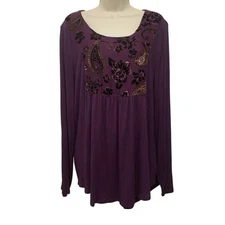Style & Co Long Sleeve Top Women’s XL Purple Velvet Burnout Empire Waist Boho