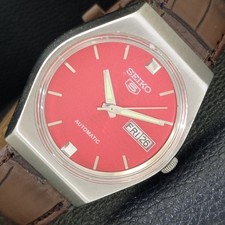VINTAGE SEIKO 5 AUTOMATIC 6319A JAPAN MENS RED COLOR DIAL WATCH a701216-1