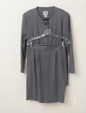 Vintage Bedford Fair Women s Suit Set Size 12 Gray Blazer Skirt 2 Piece USA Ma