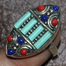 Nepali Tribal Tibetan Turquoise Red Coral Ring Jewelry Size US FreeSize GW