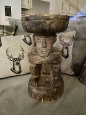 Hand Carved African Wooden Caryatid Stool Traditional Style