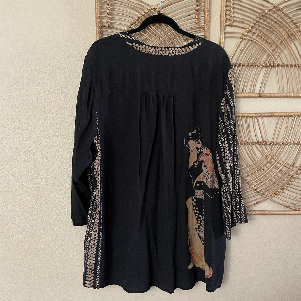 Blusa túnica top de seda citron gueixa asiática floral artística japonesa *Veja msrmts B35 - Imagem 2 de 4