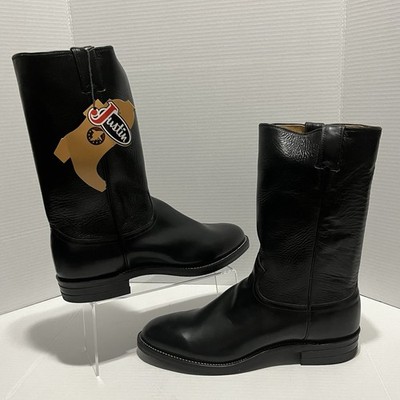 VINTAGE Justin 8462 Roper Black Calfskin Leather Cowboy  display picture 1