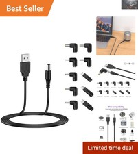 Universal 5FT USB to DC 5V Power Cord with 10 Connector Tips for All Devices