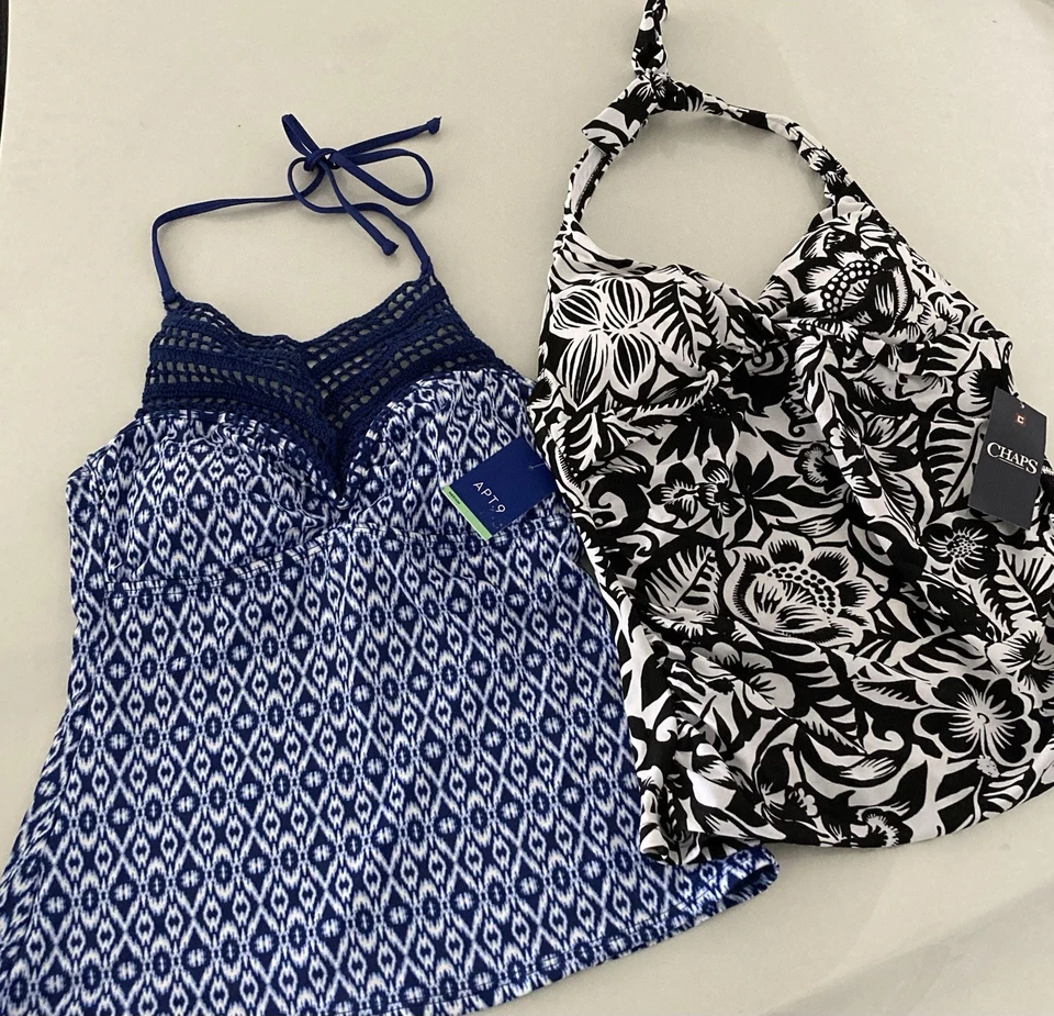 Traje de baño Tankini para mujer Chaps Top 10 y Apt. Tankini Top 9 Talla Mediana Nuevo Con Etiquetas Lote 2 Foto 2 de 4