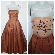 Vintage 90s Y2K Morgan Glitter Prom Dress Corset Square Neck Fairy Grunge 3/4