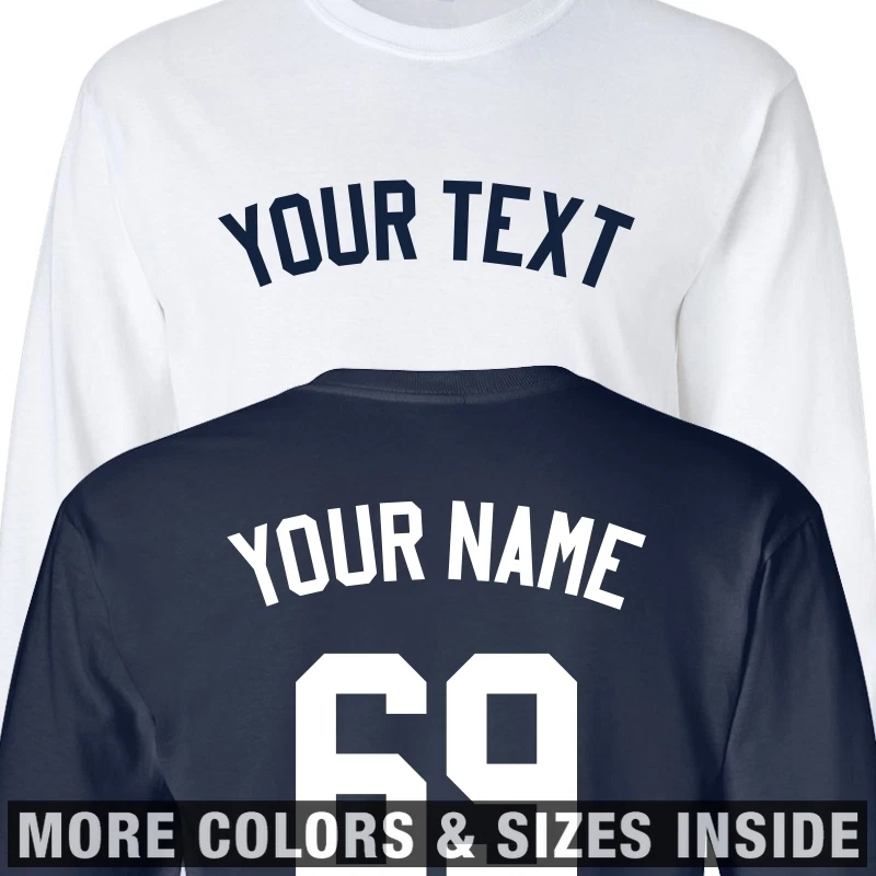 Custom Yankee Block Style LONG SLEEVE T-Shirt w/ Personalized Sports Name  Number