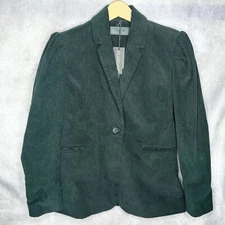BlankNYC Women's Medium Corduroy Blazer Jacket Green One Button Cotton Lined NWT
