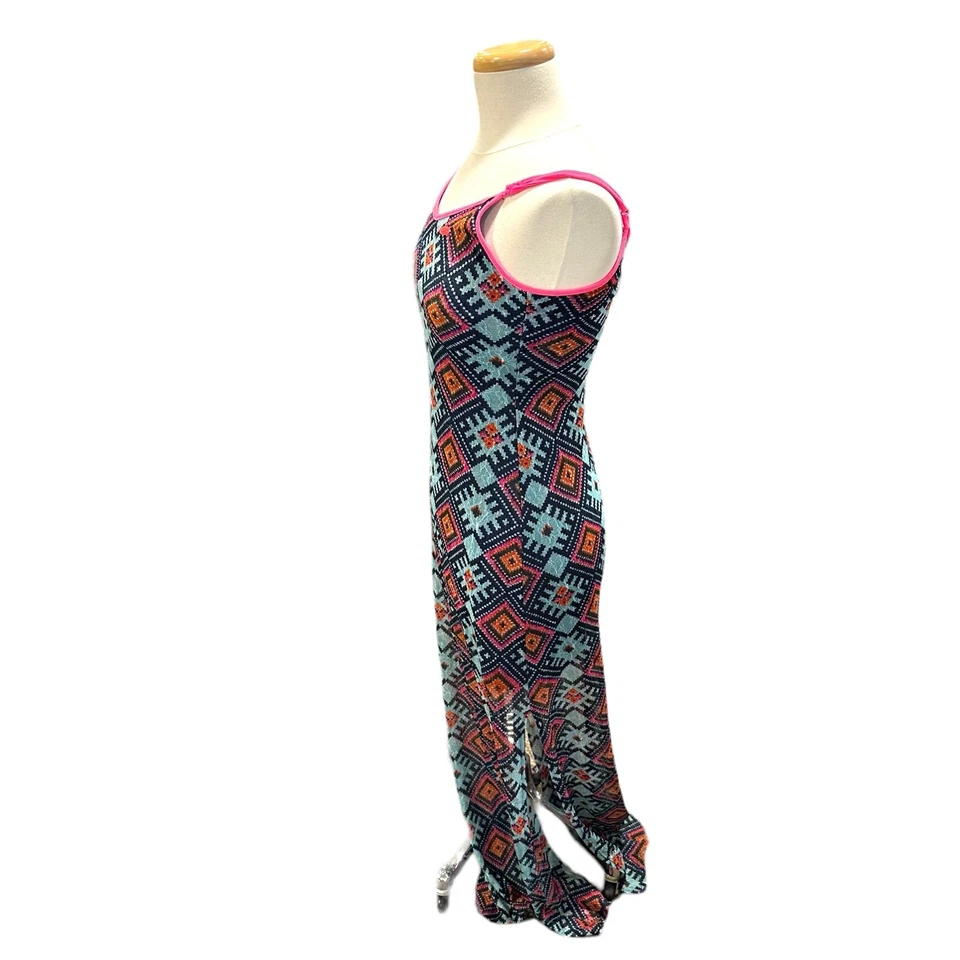 Maxi Vestido Fire Los Angeles Azul Rosa Azteca Sin Mangas Talla M Malla Suroeste Boho Foto 3 de 4