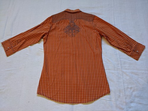 Vintage orange plaid cowgirl western country plaid hipster rockabilly shirt M - Picture 2 of 5