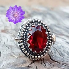 Red Garnet Gemstone Oval 925 Sterling Silver Ring Handmade Jewelry Ring Gift