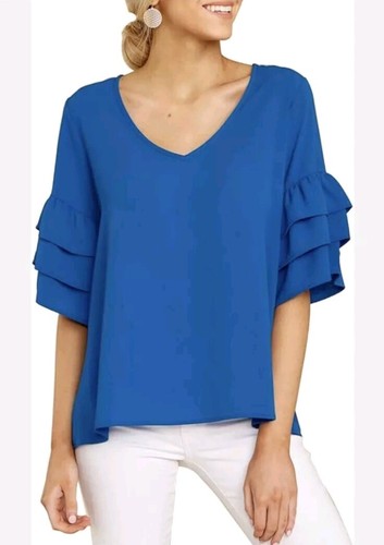 Calvin Klein Women's Plus Blue 3/4 Ruffle Sleeve Tunic Top Blouse Size 3X $89 - 第 1/10 張圖片