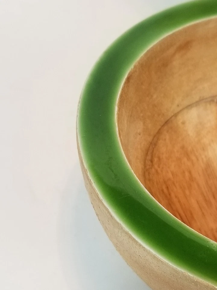 Pottery Barn Wooden Enamel Green Rim Bowls - Lot of 2 - Image 4 of 4