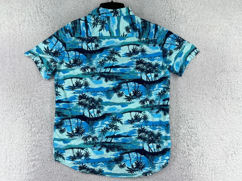 Рубашка чероки мужская очень большая с принтом Blue Palm Island на пуговицах гавайский хлопок - Изображение 2 из 4