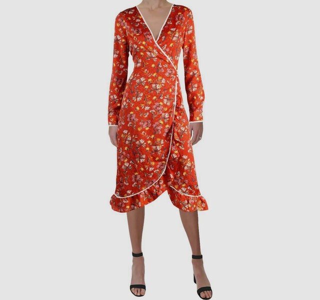 orange floral wrap dress