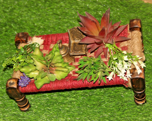 Vintage Colorful Wooden Handmade Traditional Jute Rope Charpai Khat khatli Stool - Picture 10 of 11