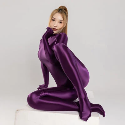 Damen Sexy Satin Einteiler Overalls Opaque Fitness Yoga Jumpsuit Stretch Catsuit - Bild 1 von 4