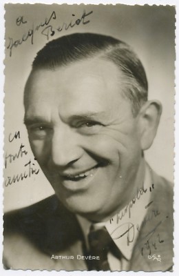 E017 Foto RPPC Vintage Arthur Devère Theater Schauspieler Schauspieler Widmung signiert (BERIOT)