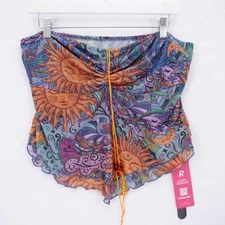 NEW Romwe XL Crop Tube Top Drawstring Blue Purple Orange Sun Blouse