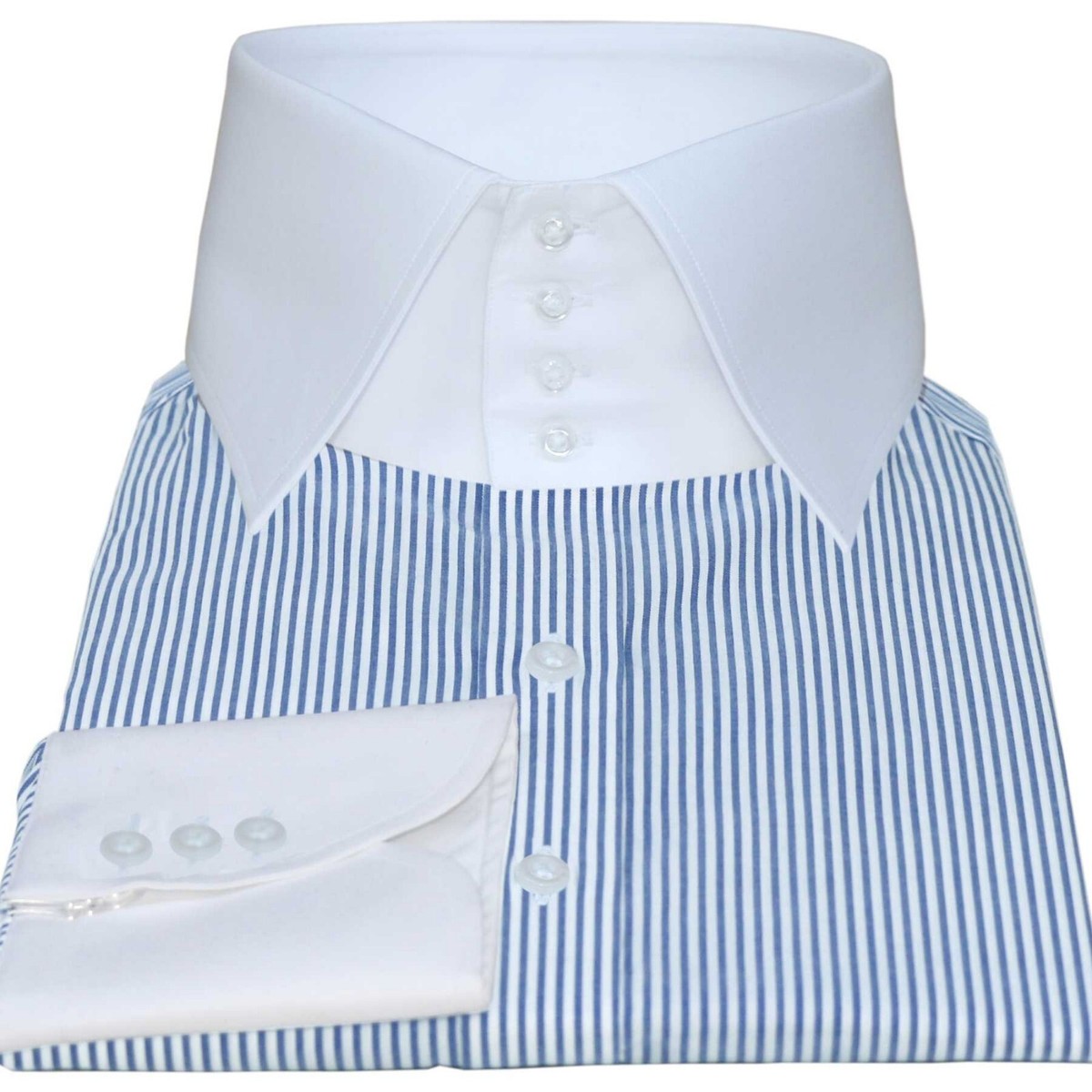 3'' Tall Neck Collar High Spread Wide Collar Sky Blue Pin Stripe Dress  Shirt Men