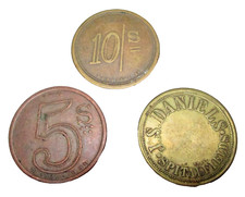 Trade Tokens J S Daniels Spitalfield Market 5s, 10s, 20 shillings antique