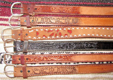 Vintage Western C M Co Tooled/Buckstitch Leather Belts 6 pc Size 28 NEW