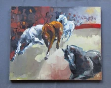 French Artist Thierry Faure (1944-) Large 4 Circus Horses Oil Painting