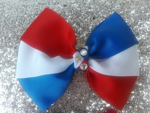 4th Of July Tri Color 4 Inch Hair Bow Red White And Blue Hair