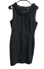 J.Crew Black Sleeveless Sheath Dress Ruffle Neckline Womens Size 10 Wool Blend