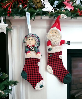 Kitschy Vtg Santa and mrs clause grandmother grandpa  granny Stocking set 2