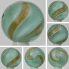 Handmade White Ribbon Lutz Marble, 3/4 in, Good , Germany, 1860-1920, S1392