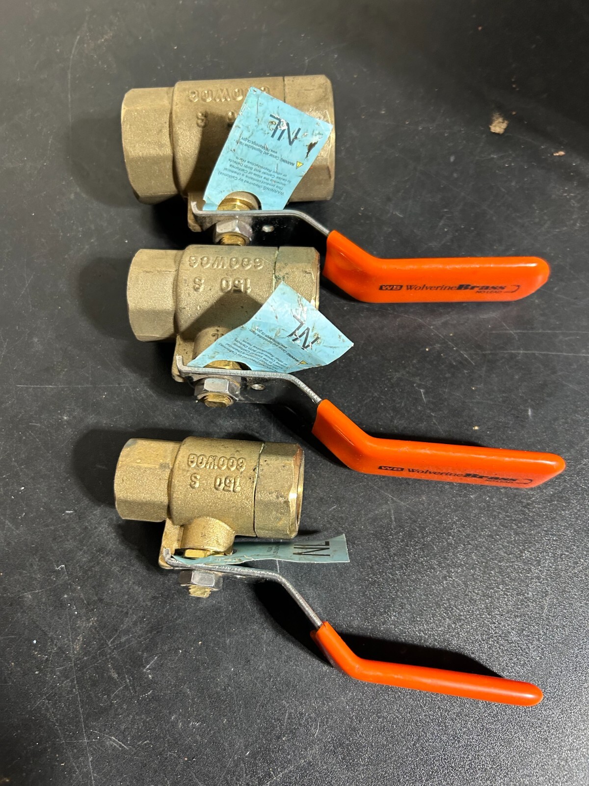 BALL VALVES BRASS WOLVERINE QTY (3) THREADED FULL PORT (1 OF EACH) 1/2"-3/4"-1"