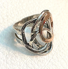 Hammered Sterling Silver .925  Copper Open Scroll Work Ring Sz6