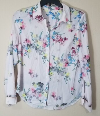 TED BAKER Sheer Blouse Long Sleeve Floral Flower Print Shirt Top Stripes size 3