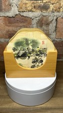 Bamboo Coaster Set with Holder Chinese Scene Design 6 Piece Boxed 10cm