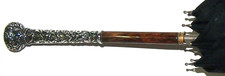 Antique Jacobi  Jenkins .925 Sterling Silver Repouss  Handle Black Umbrella-31"